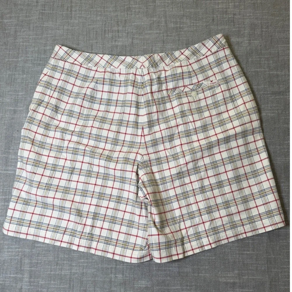 90s Vintage Lizgolf Liz Claiborne Plaid Shorts Womens 14 White Red Blue Yellow